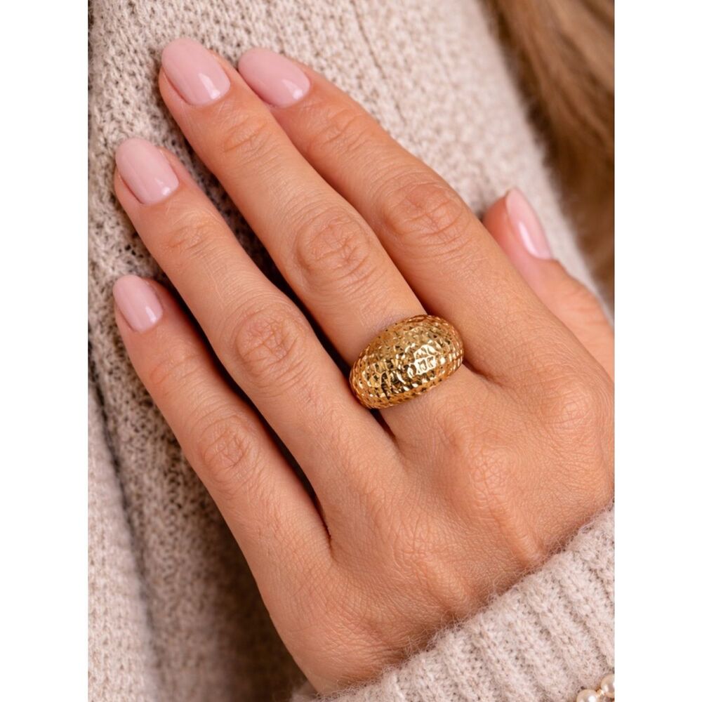 10K Yellow Gold Textured Dome Ring | Statement Ring Size 7